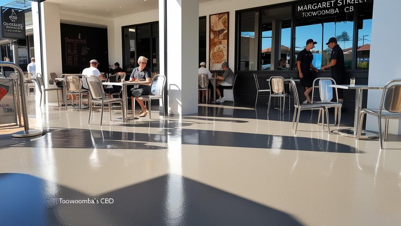 commercial epoxy floor shown in a restaurant seating area