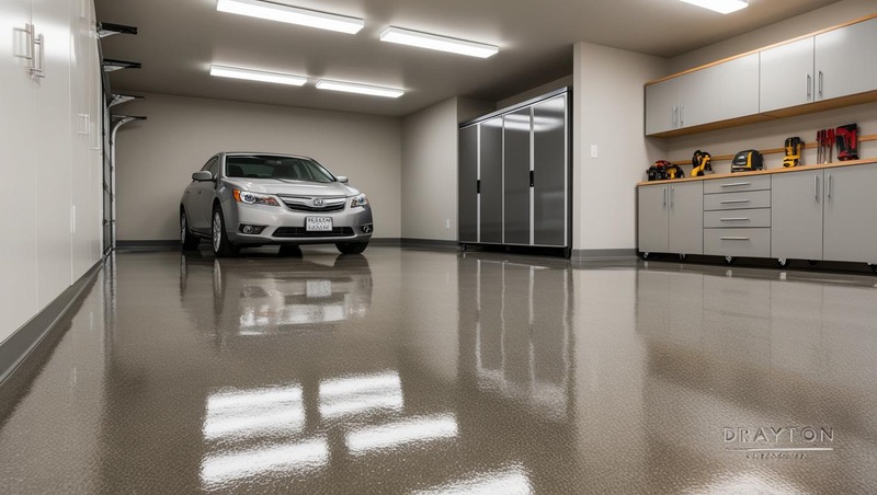 Custom epoxy garage flooring in Drayton, Toowoomba with a car parked on the glossy surface