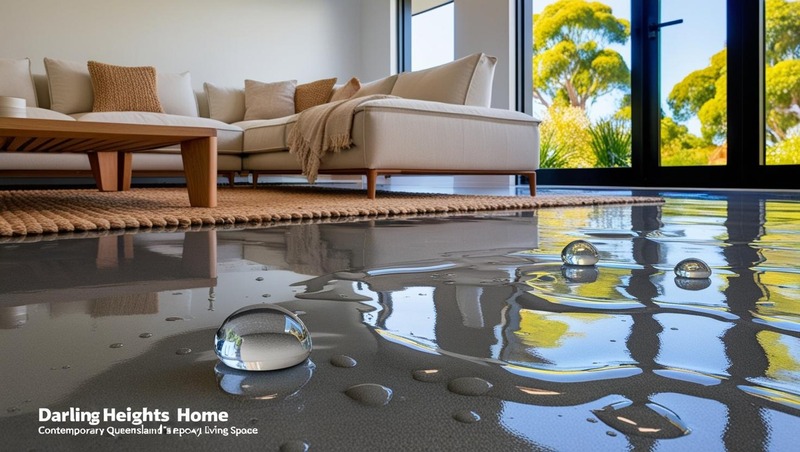Freshly applied wet epoxy coating on a garage floor in Darling Heights