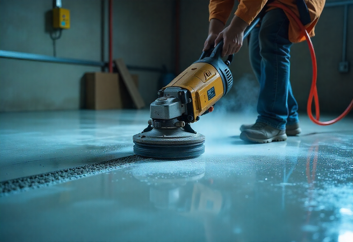 Diamond grinding process used to prepare a concrete floor for epoxy recoating in Toowoomba