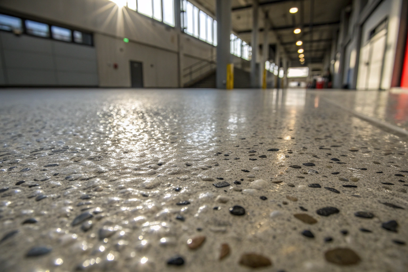 Close-up floor-level view of anti-slip coating showing textured surface and grip